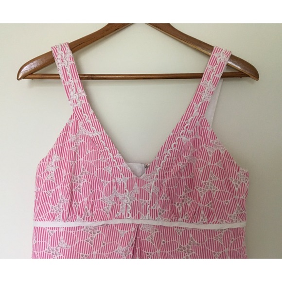 Lilly Pulitzer Shift Pink Striped Eyelet Floral Sleeveless Dress 10 Barbiecore - Picture 2 of 13